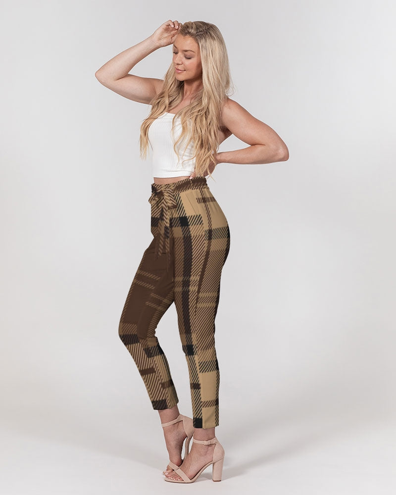 fz plaid women's belted tapered pants