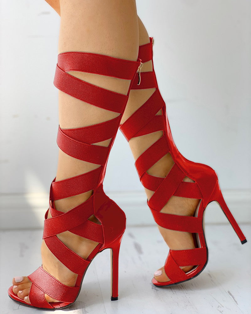 FZ Zapatos de tacones finos con cordones y vendaje para mujer