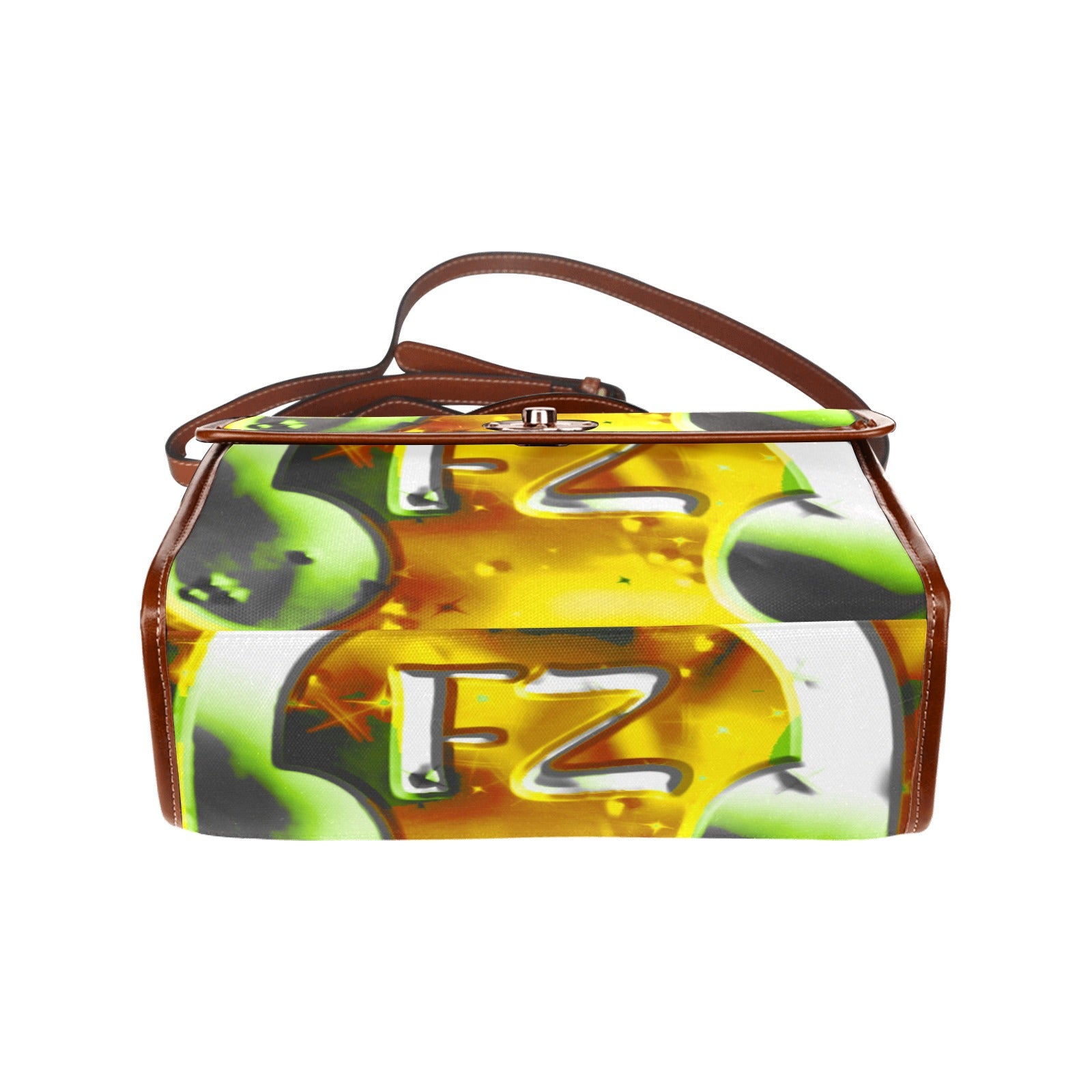 fz yellow abstract handbag all over print waterproof canvas bag(model1641)(brown strap)