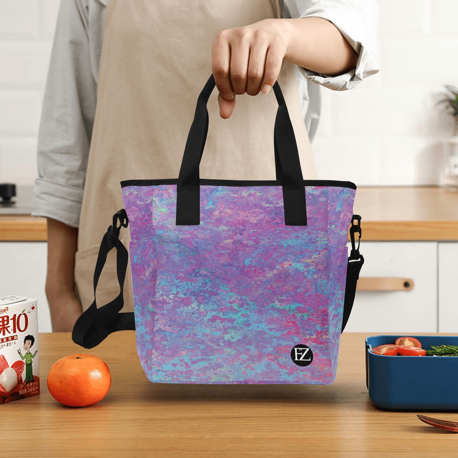 fz lunch bag - abstract 3 insulated lunch tote bag with shoulder strap (model1724)
