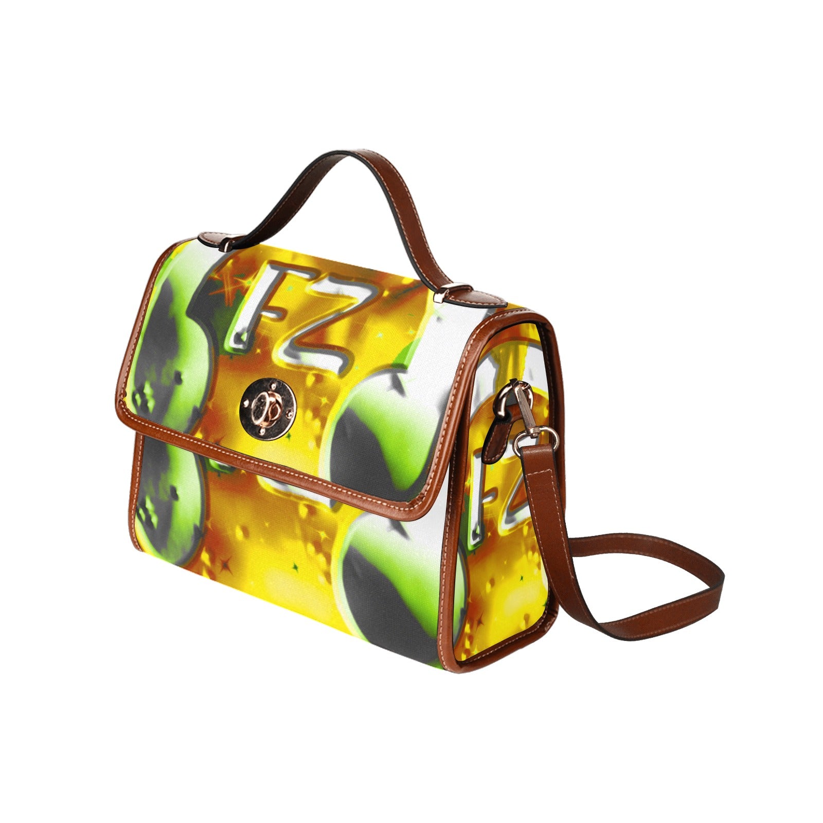 fz yellow abstract handbag all over print waterproof canvas bag(model1641)(brown strap)