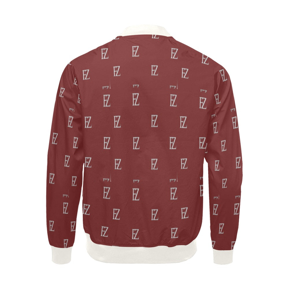 fz men's designer jacket- burgundy white men's all over print casual jacket (model h19)