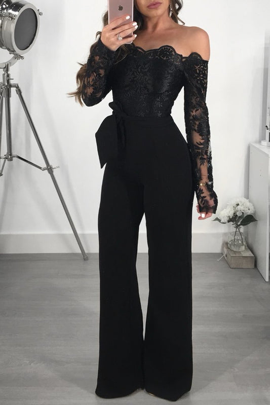 FZ Women Lace off Neck Wide Leg Jumpsuit