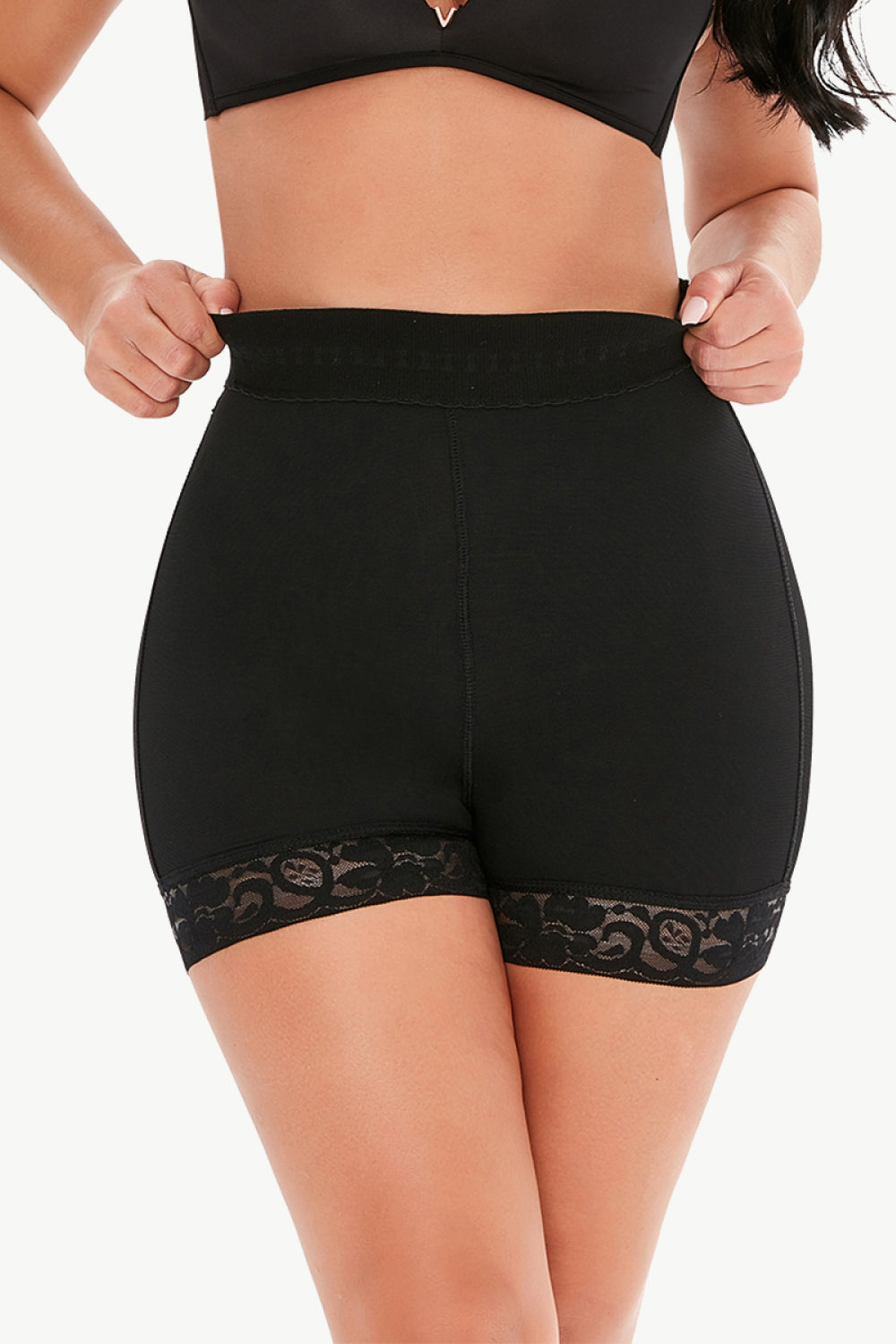 full size pull-on lace trim shaping shorts