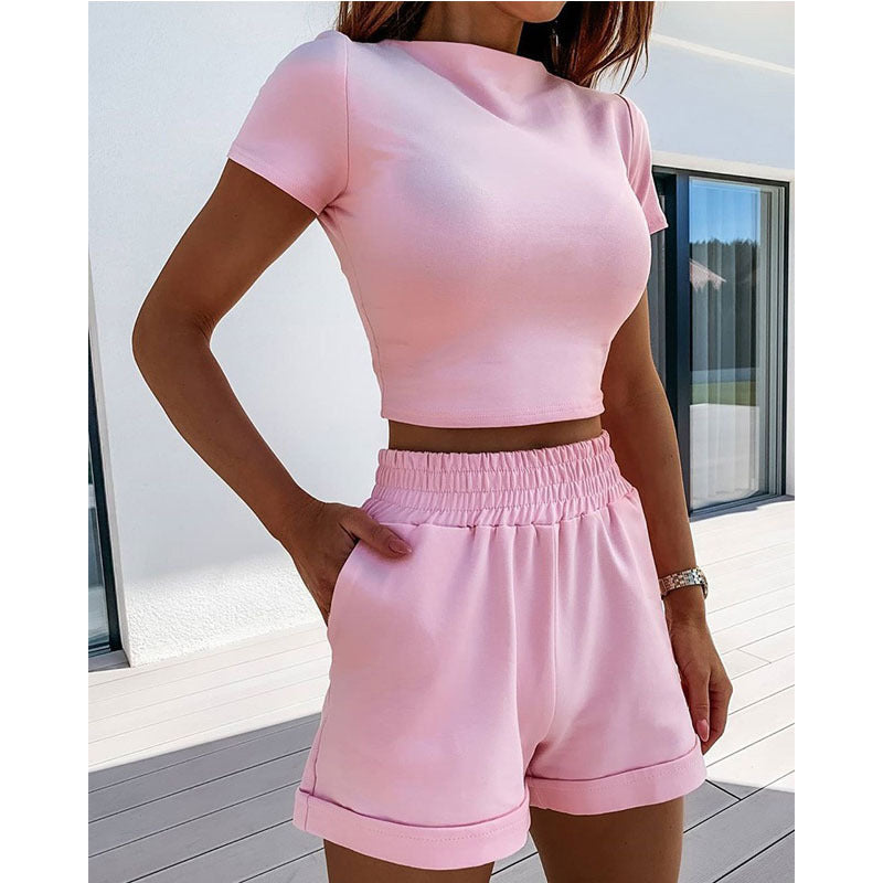 new summer solid color tight sexy fashion casual suit