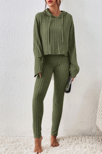 FZ Women's Lettuce Hem Sweater Hooded Pants Suit - FZwear