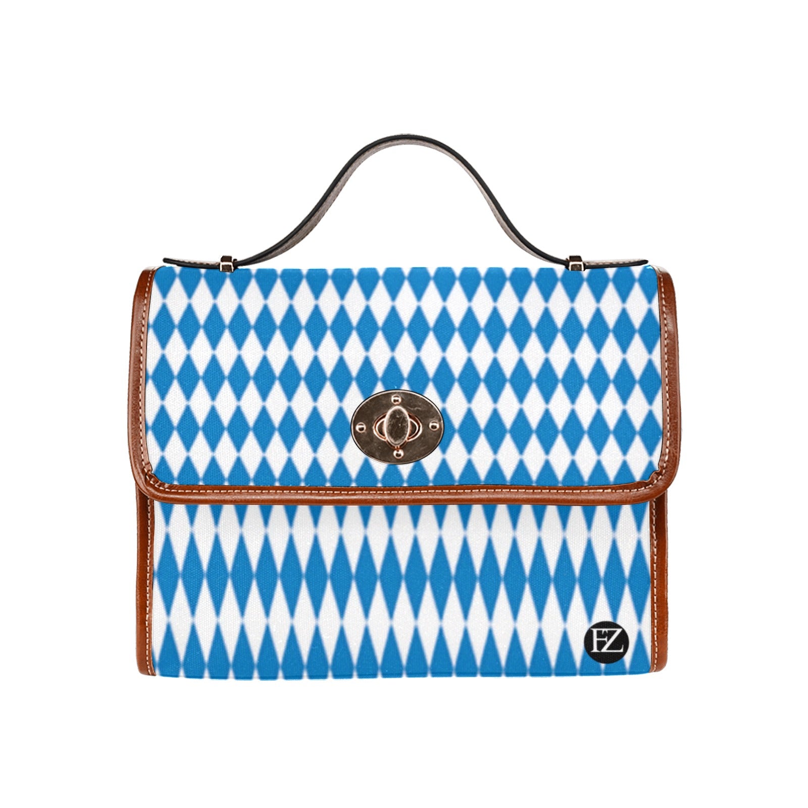 fz blue diamond handbag all over print waterproof canvas bag(model1641)(brown strap)