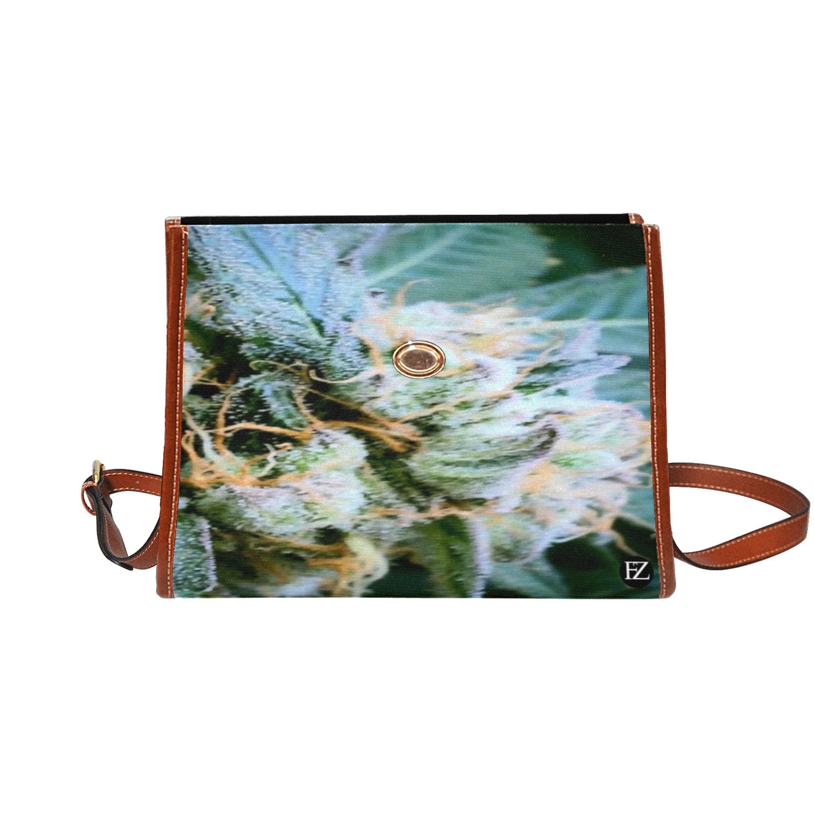fz weed one handbag all over print waterproof canvas bag(model1641)(brown strap)