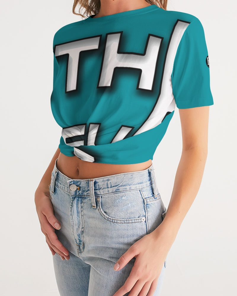blue sky women's twist-front cropped tee