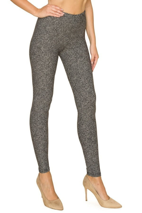 multi print, full length, high waisted leggings in a fitted style with an elastic waistband