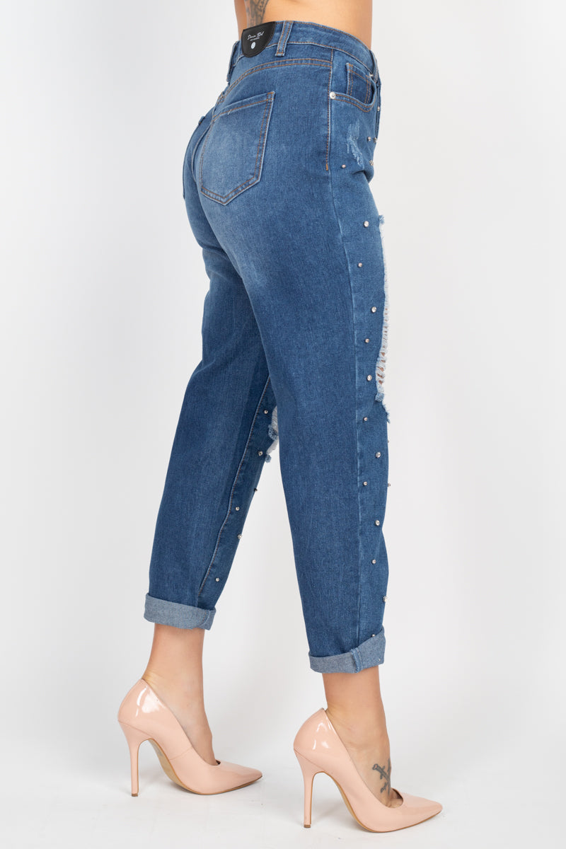 fz women's ripped-front denim jeans pants