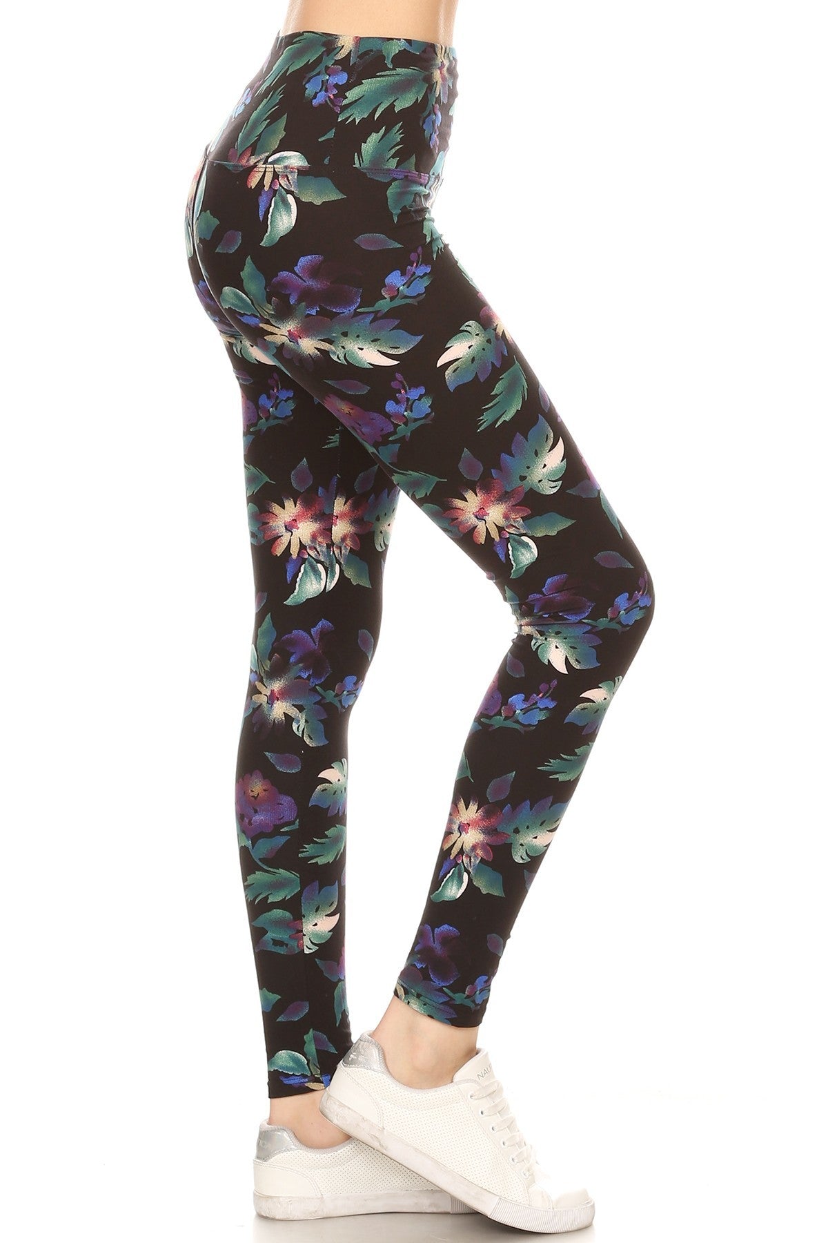 FZ Women's Banded Lined Floral Printed Knit Leggings