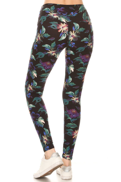 FZ Women's Banded Lined Floral Printed Knit Leggings