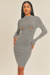 fz women's long sleeve stripe print midi dress