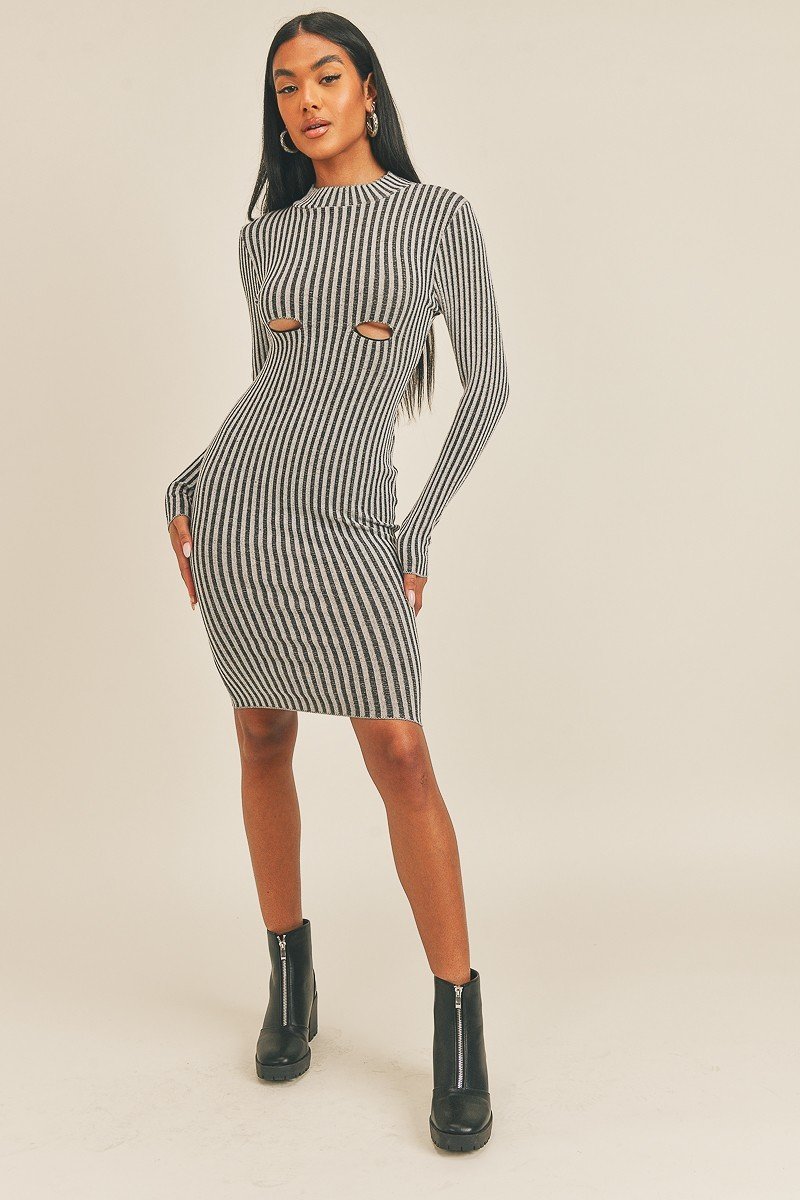 fz women's long sleeve stripe print midi dress