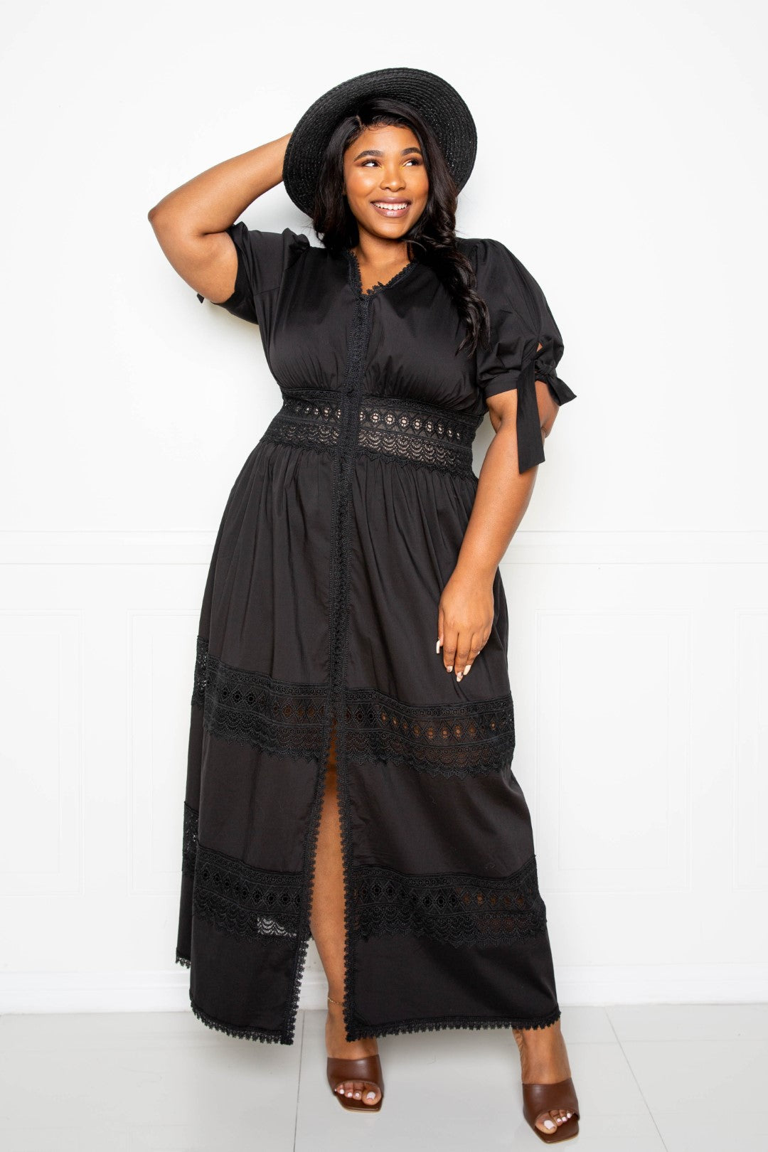 fz women's plus size puff sleeve maxi dress