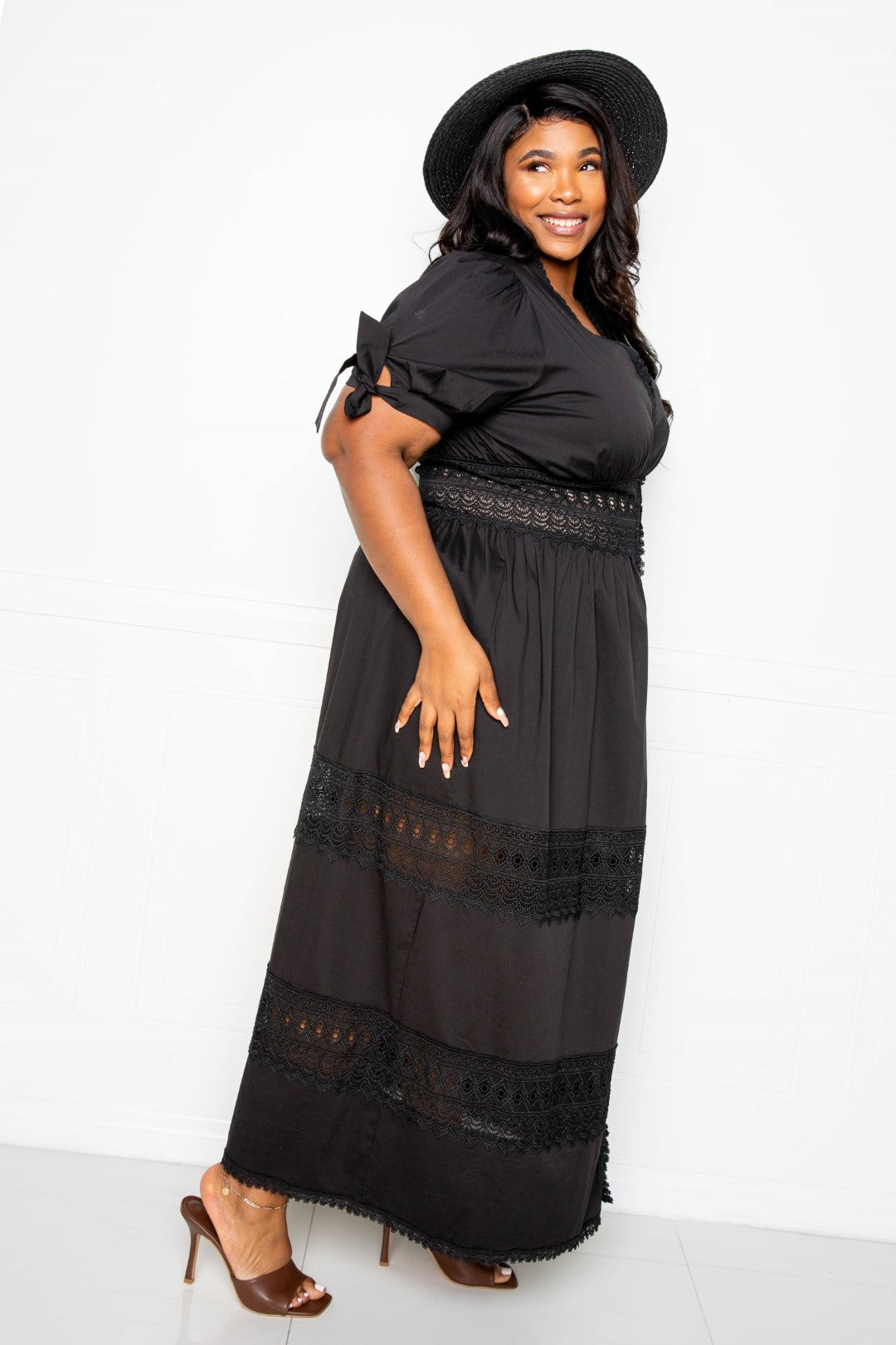 fz women's plus size puff sleeve maxi dress