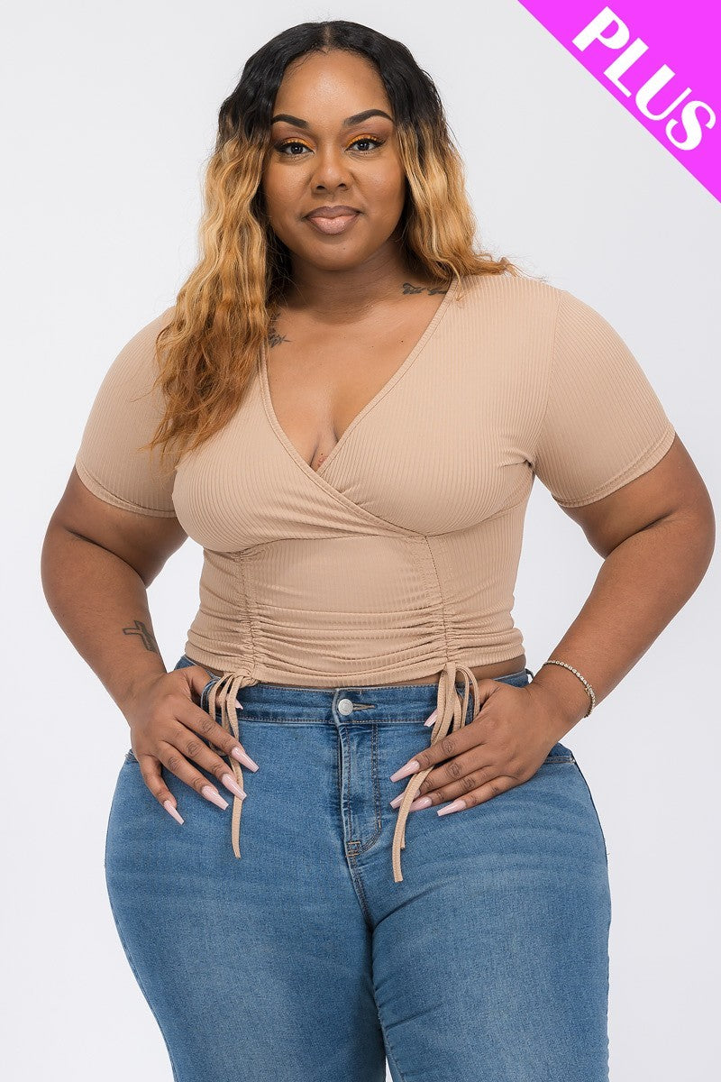 fz women's plus size drawstring surplice top