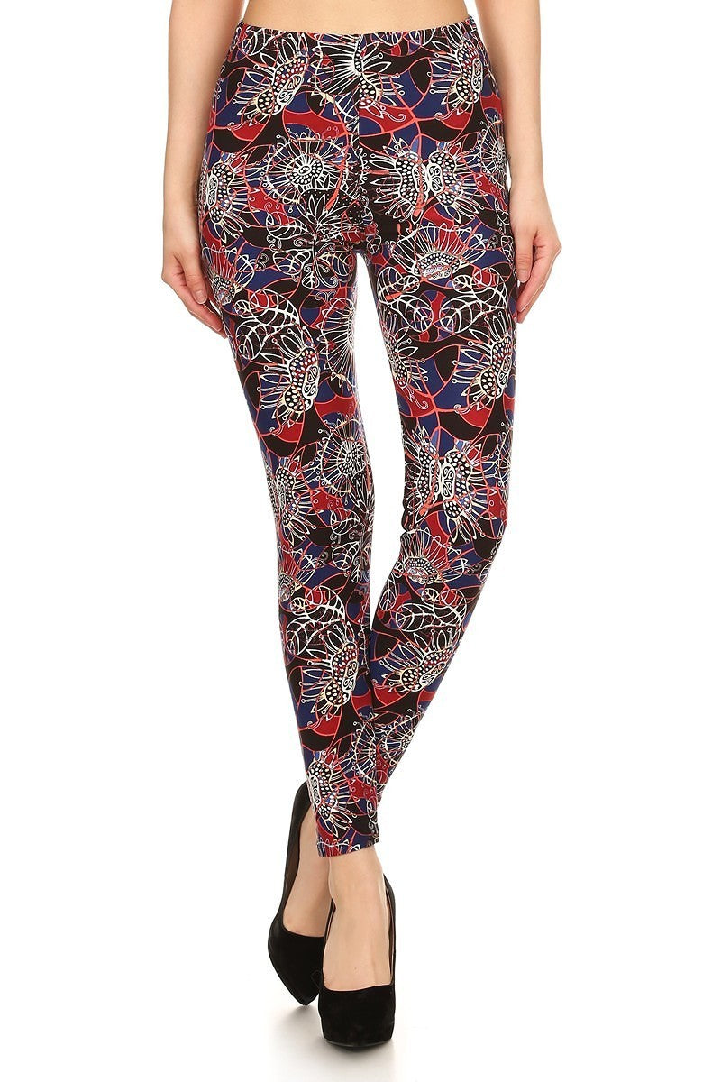 FZ Women's Floral Print High Waist Basic Solid Leggings