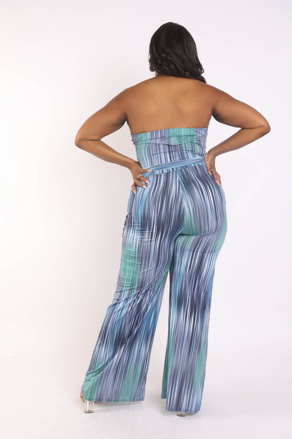 printed tube jumpsuit with self belt