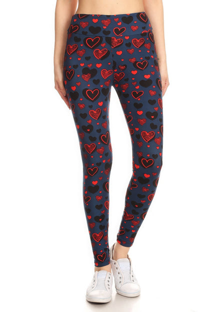 FZ Women's Banded Lined Heart Print, Full Length Leggings