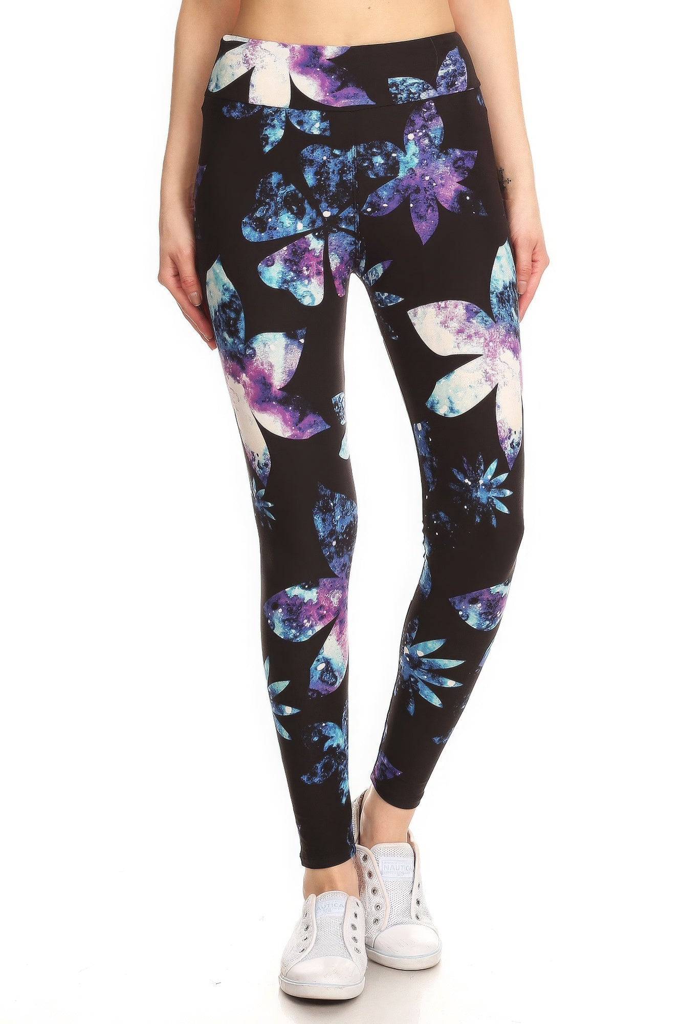 FZ Women's Banded Lined Galaxy Silhouette Floral Print, Full Length Leggings - FZwear