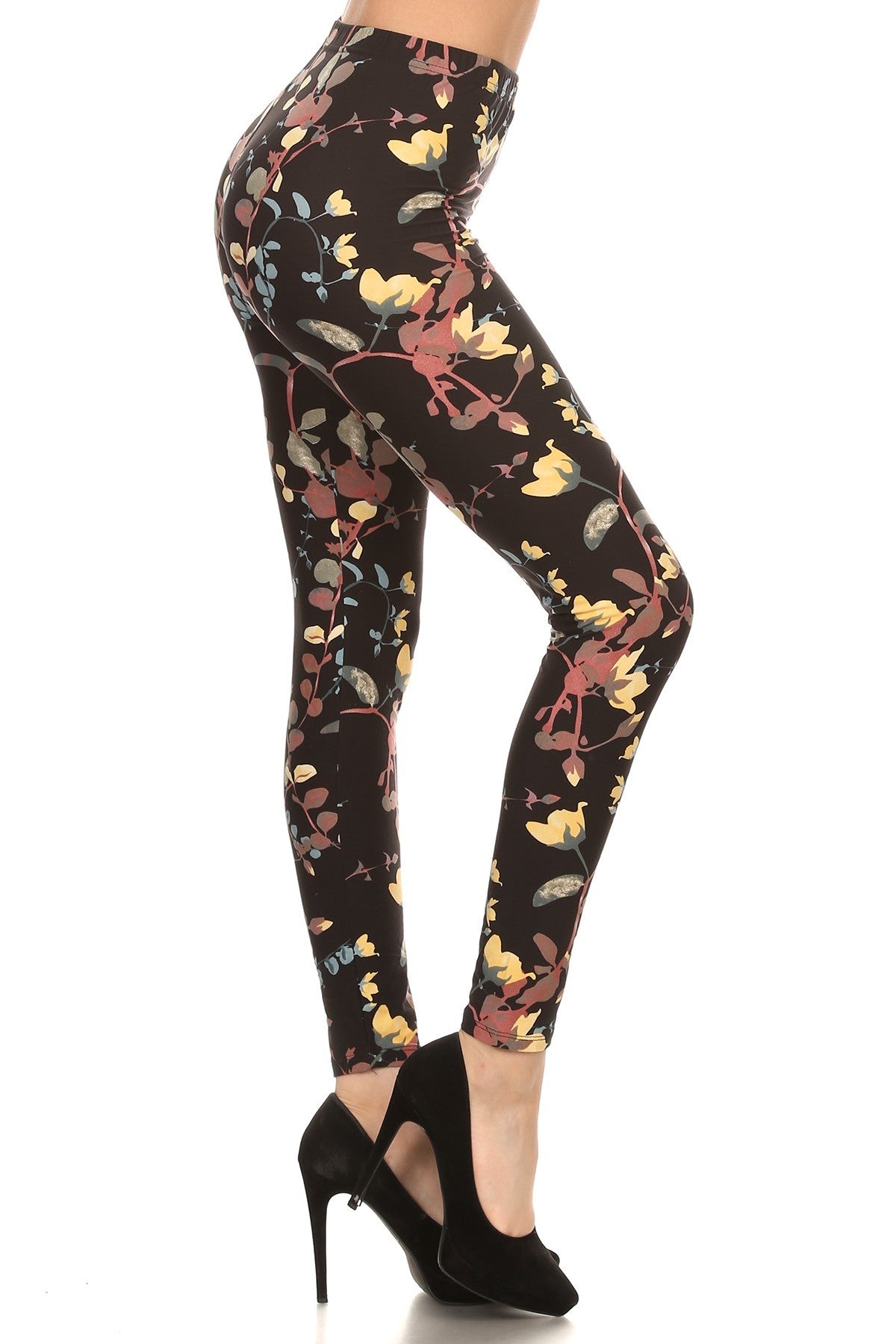 vine printed high waisted knit leggings in skinny fit with elastic waistband