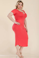 plus size split neck bodycon midi dress