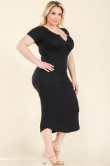 plus size split neck bodycon midi dress