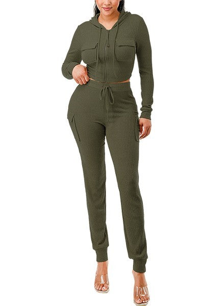 FZ Women's Rib Cargo Hoodie Pants Suit - FZwear