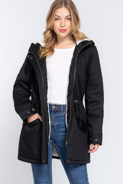 FZ Women's Fleece Lined Fur Hoodie Utility Jacket - FZwear