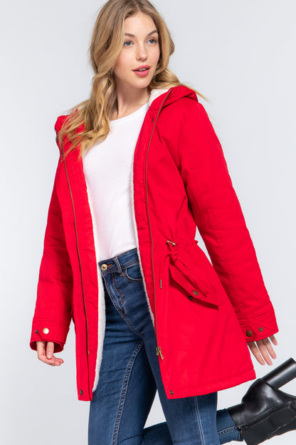 FZ Women's Fleece Lined Fur Hoodie Utility Jacket