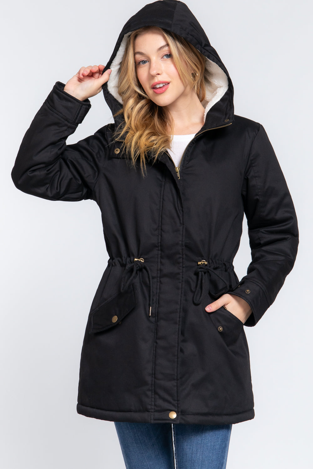 FZ Women's Fleece Lined Fur Hoodie Utility Jacket - FZwear