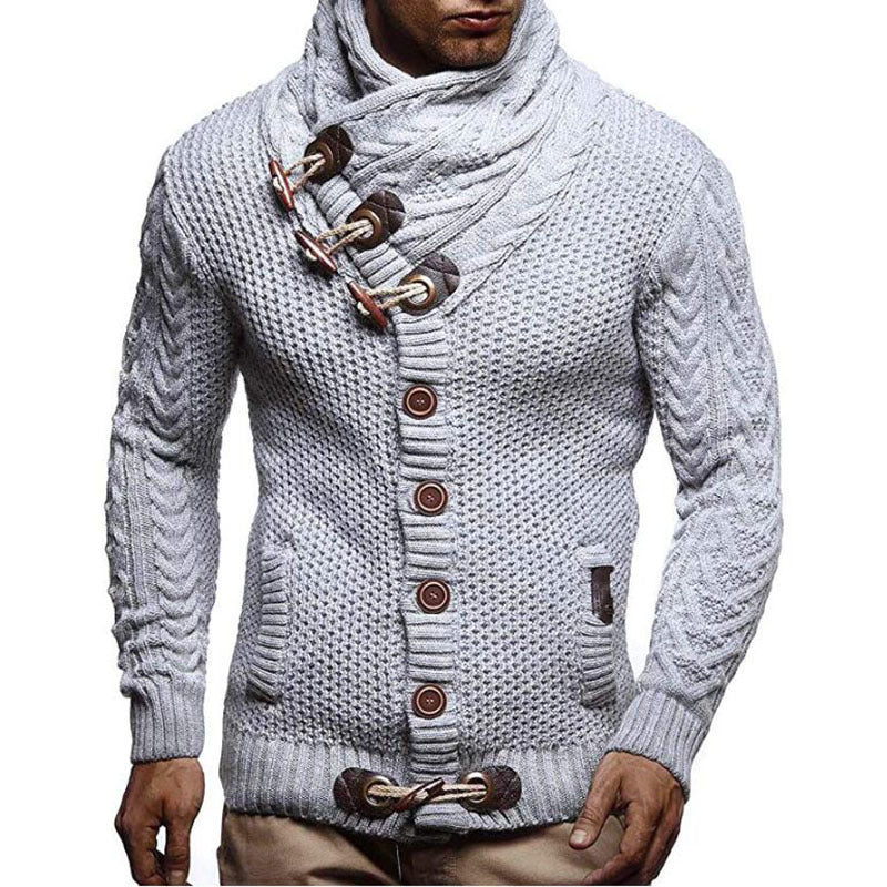 FZ men's knitted jacket turtleneck button sweater