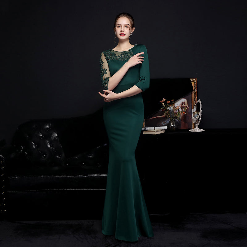 diamond toast dress bride long long sleeve appreciation dinner fishtail evening dress formal gown