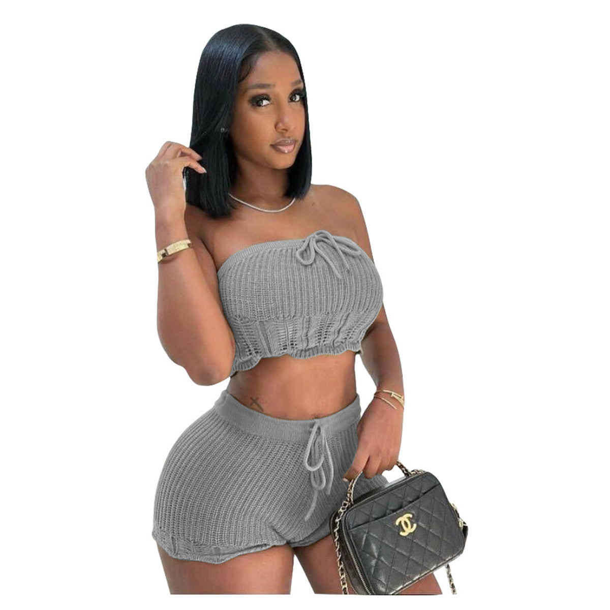 FZ Women Knitted Shorts Two Piece Suit
