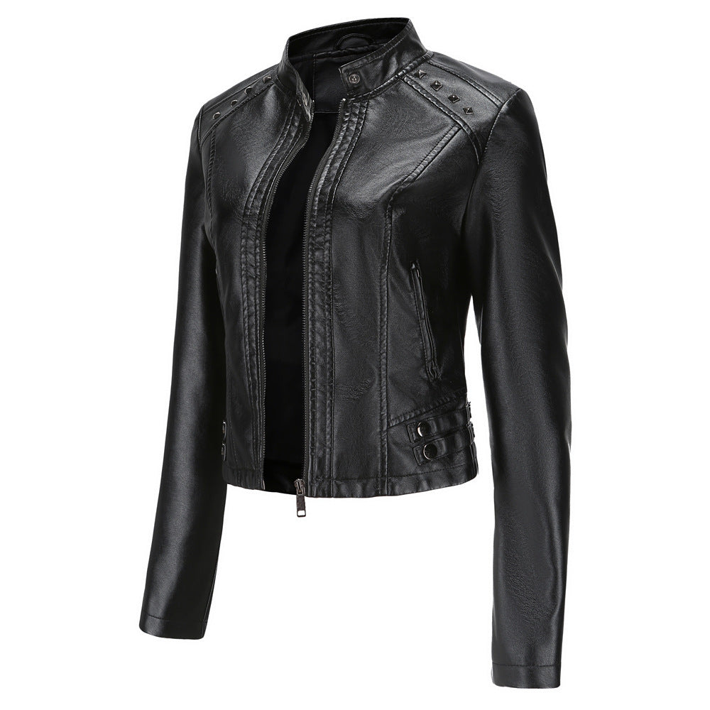 FZ Women's Rivets Leather Long Sleeve Fashion Jacket - FZwear