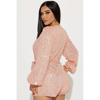 FZ Women's Sequin  V Neck Belt Women Romper - FZwear