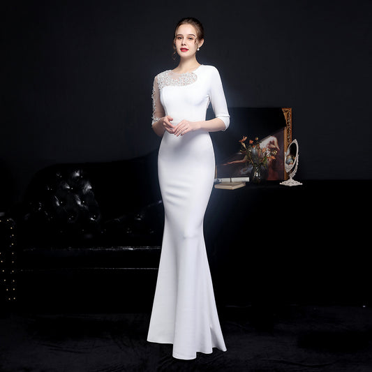 diamond toast dress bride long long sleeve appreciation dinner fishtail evening dress formal gown