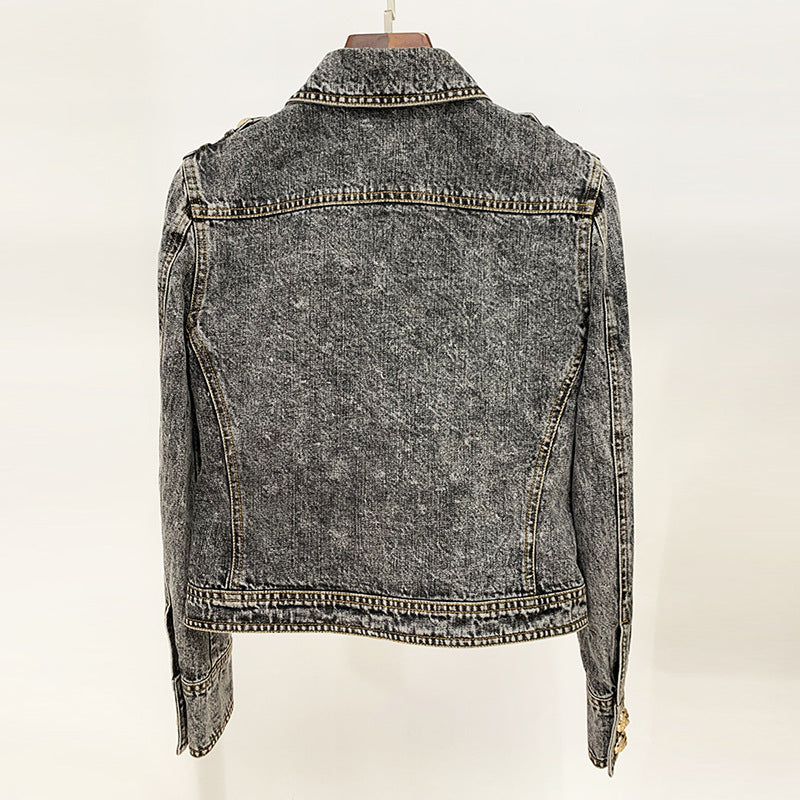 goods autumn winter star lion  head button slim wash denim jacket coat