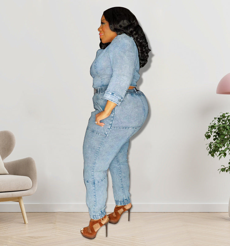 FZ Women's Plus Size Single Sleeve Fashion Denim Jumpsuit - FZwear