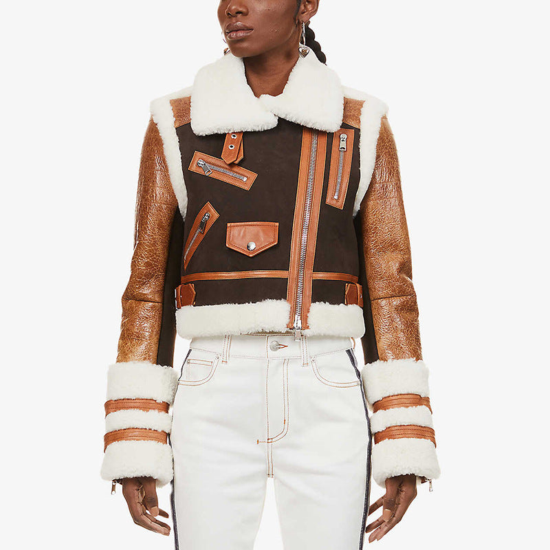 FZ Women's  Stars Lead Deerskin Fur Stitching Short Jacket - FZwear