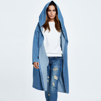 FZ Women's Popular Hooded Denim Trench Coat Jacket - FZwear