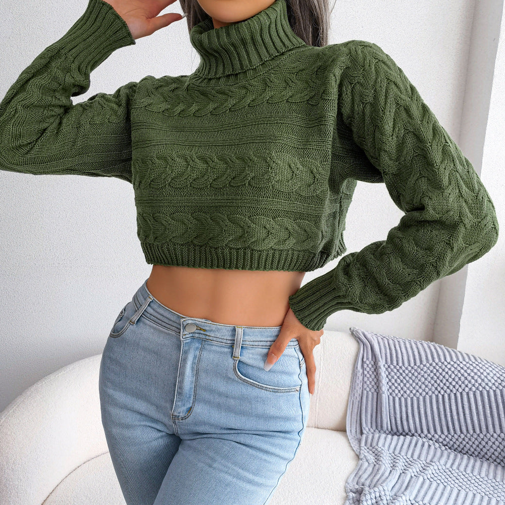 FZ Women's Casual Twist Turtleneck cropped Sweater Top