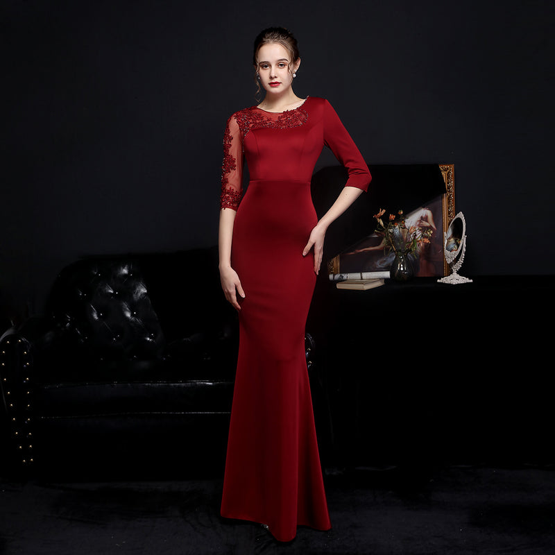 diamond toast dress bride long long sleeve appreciation dinner fishtail evening dress formal gown