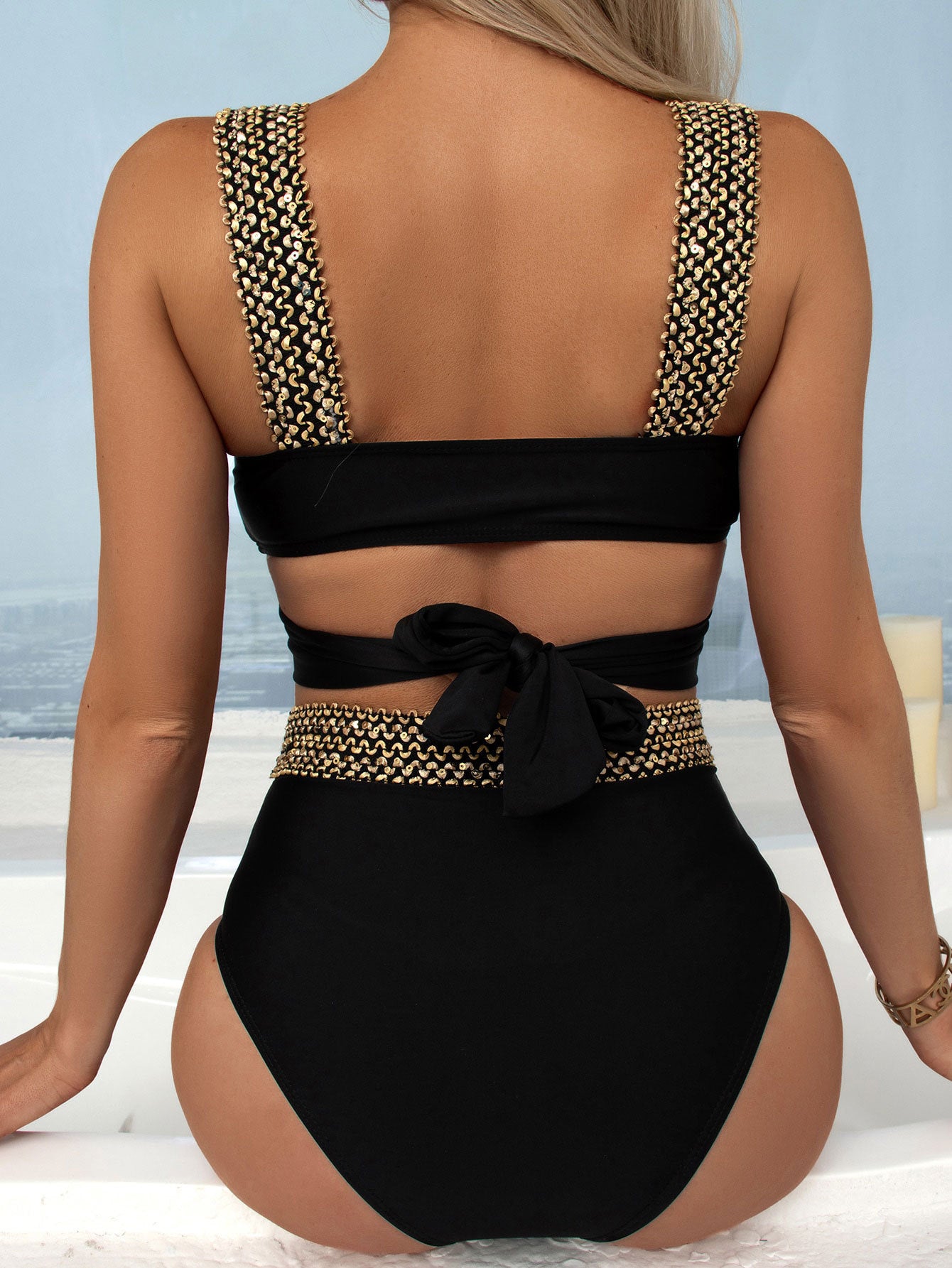 FZ Women's Double Shoulder Strap Sexy Tight Lace up Bikini Swimsuit