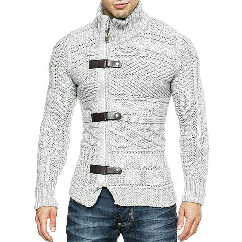 FZ Men's Leather Button Long Sleeve Knitted Sweater Jacket - FZwear