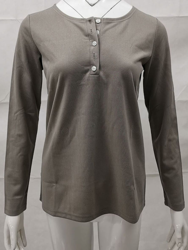 solid button slim long sleeve top bottom shirt