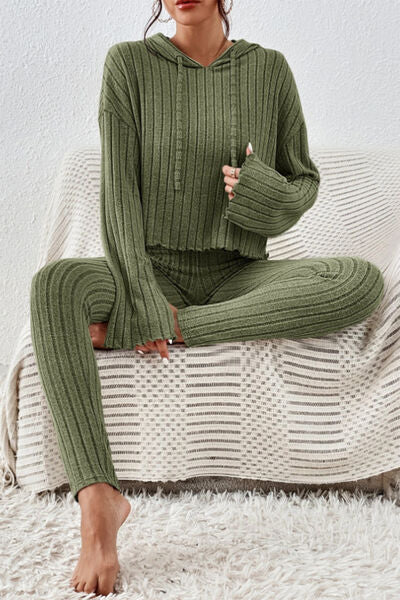 FZ Women's Lettuce Hem Sweater Hooded Pants Suit - FZwear