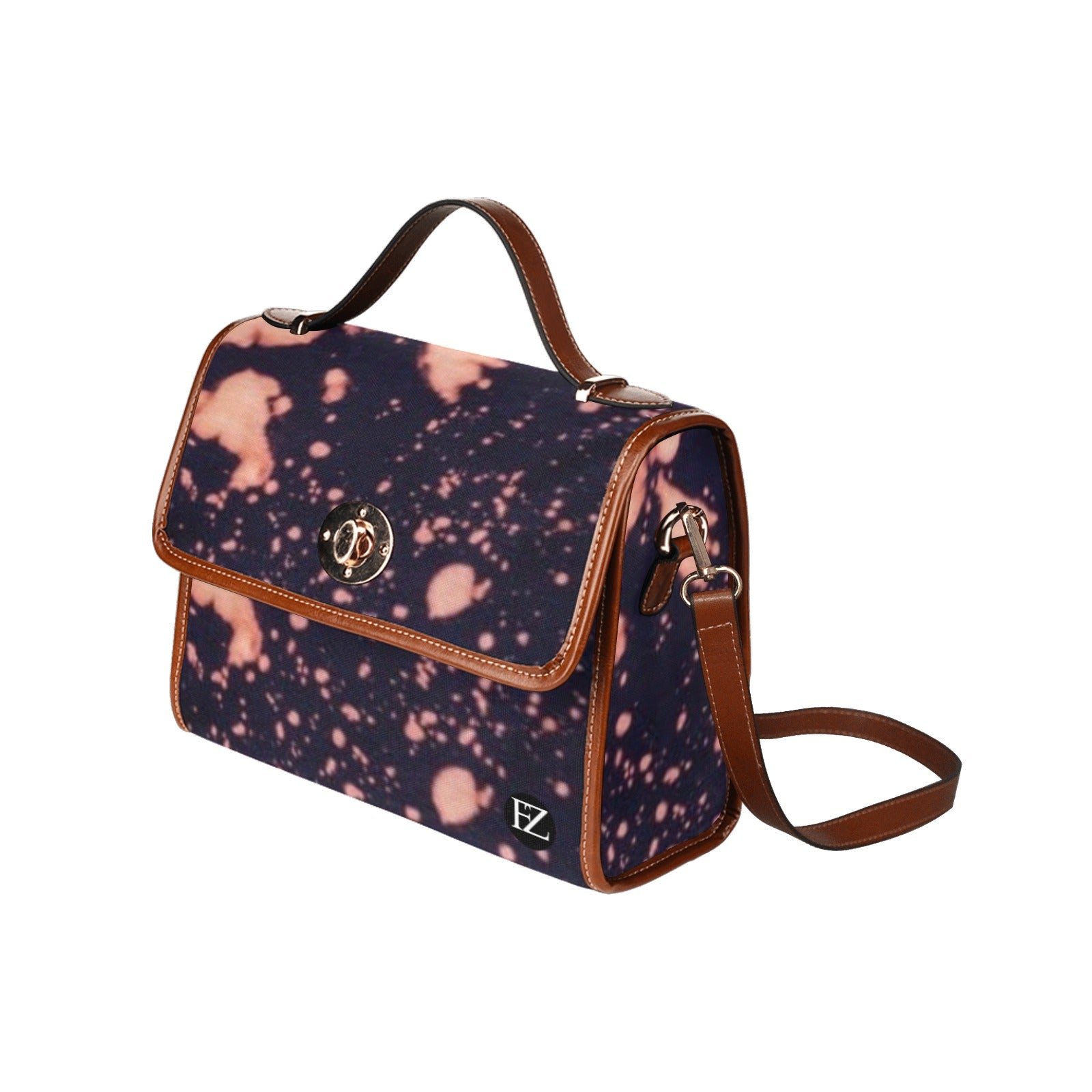 fz original handbag  - dye all over print waterproof canvas bag(model1641)(brown strap)